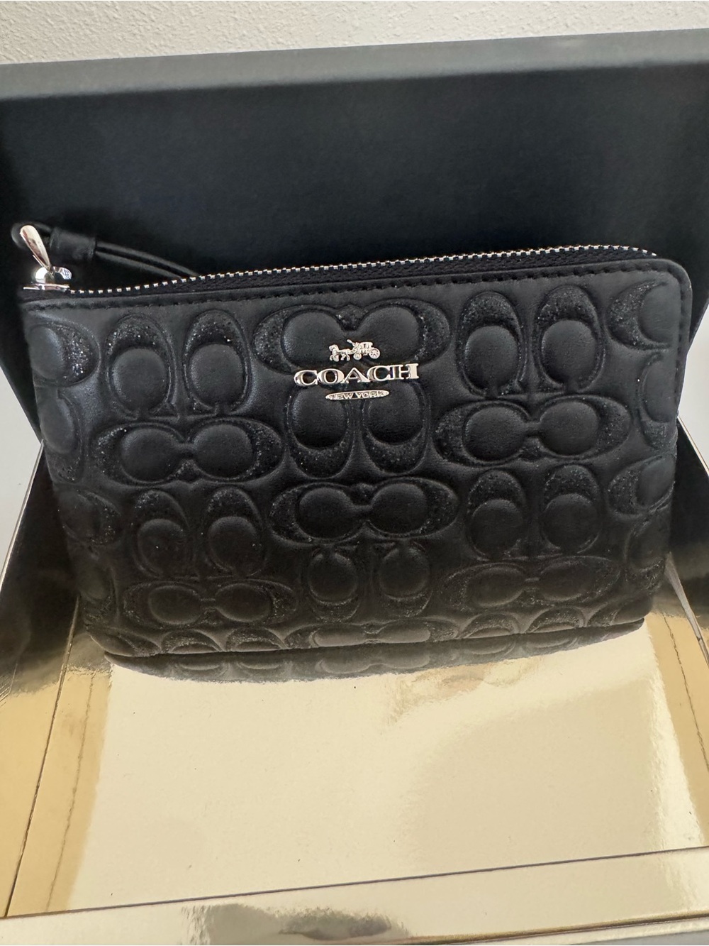 Coach Black Quilted Signature Wristlet with Embossed Logo